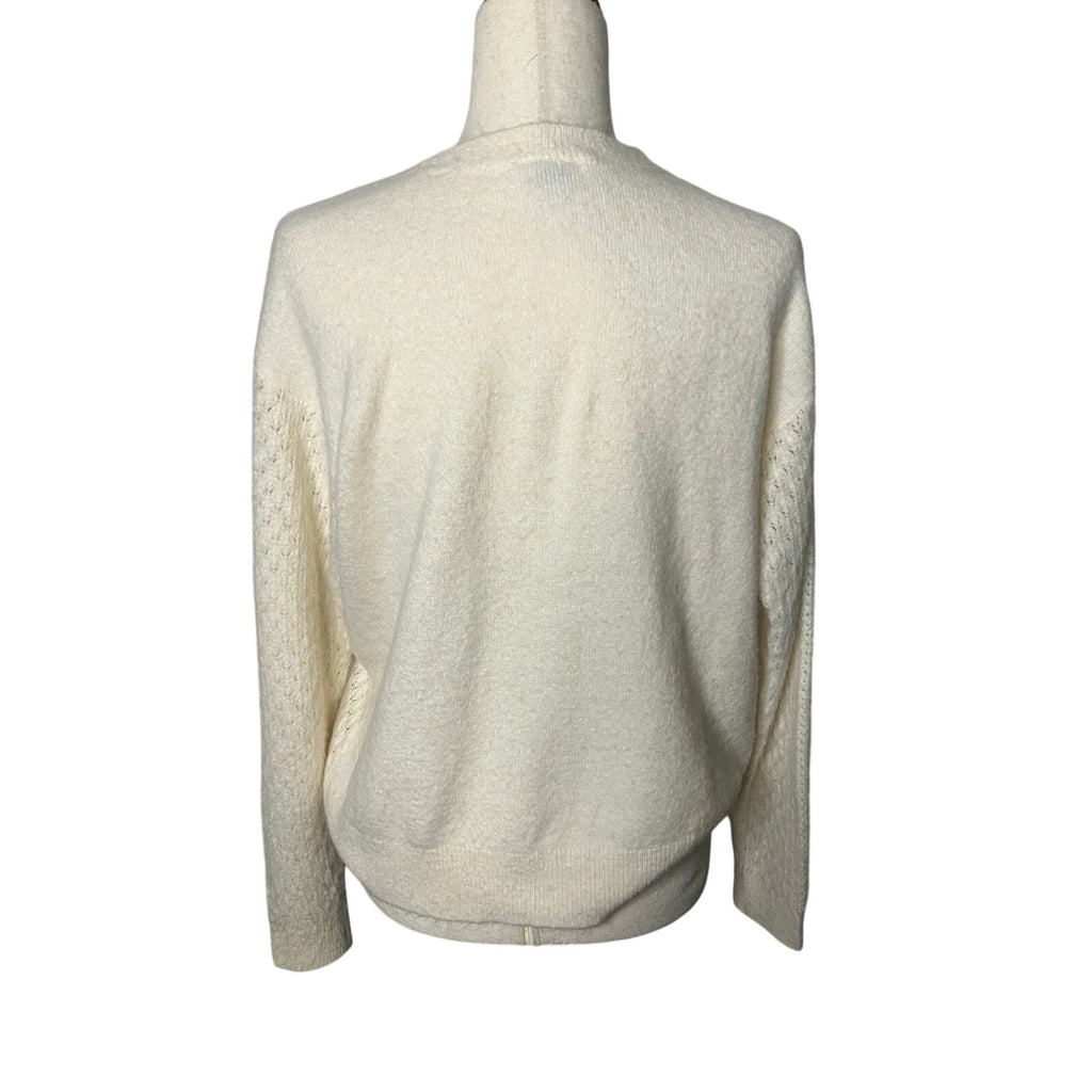 LOFT Women’s Medium Ivory Cream Textured Knit Crewneck Sweater Cozy Classic