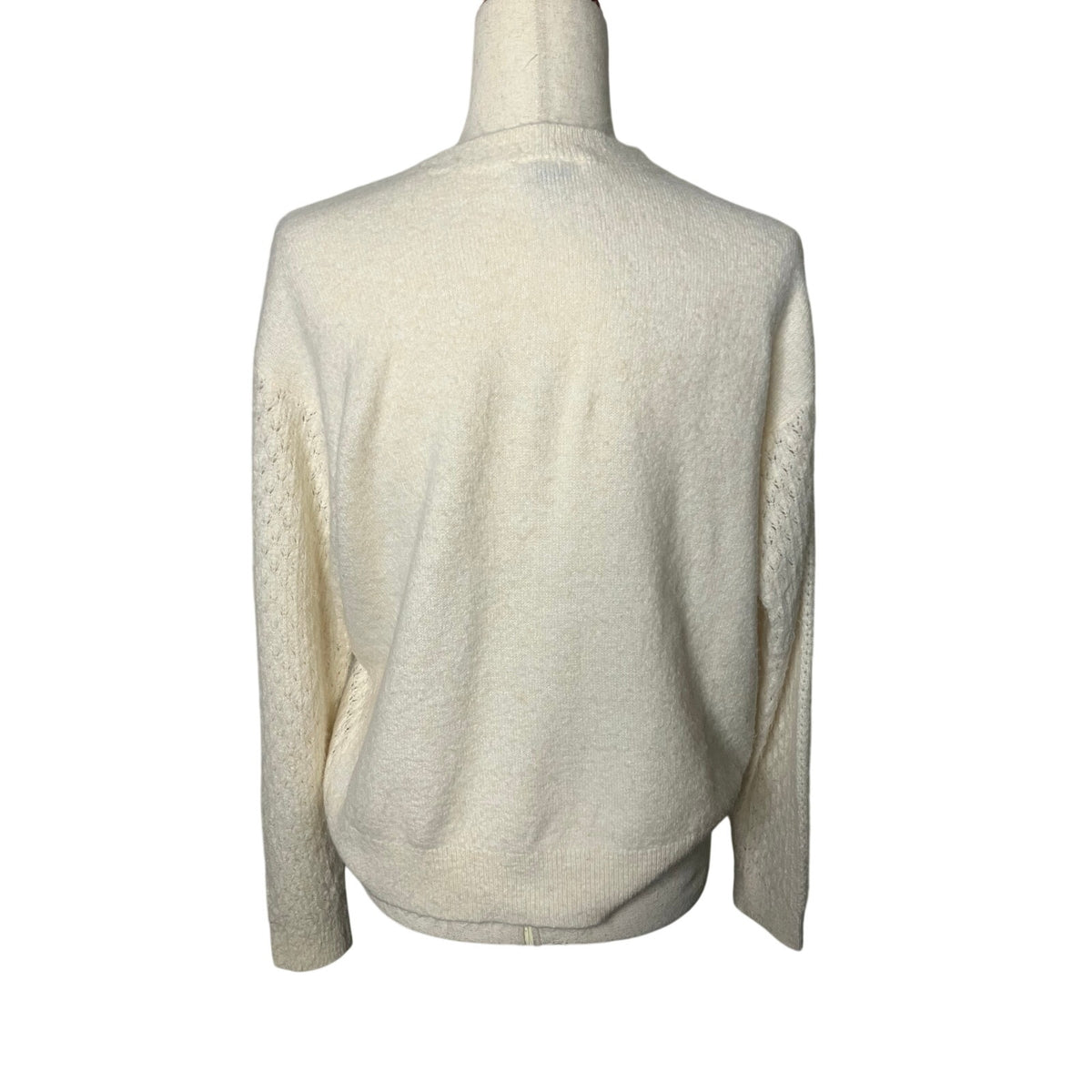 LOFT Women’s Medium Ivory Cream Textured Knit Crewneck Sweater Cozy Classic