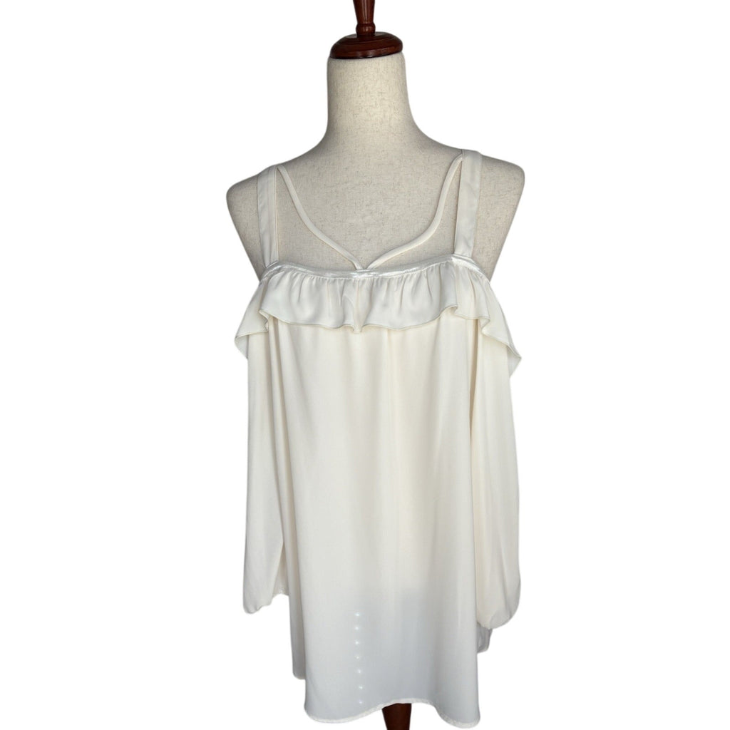 Fifth & Ninth Cold Shoulder Ruffle Tunic Blouse Ivory Polyester XL