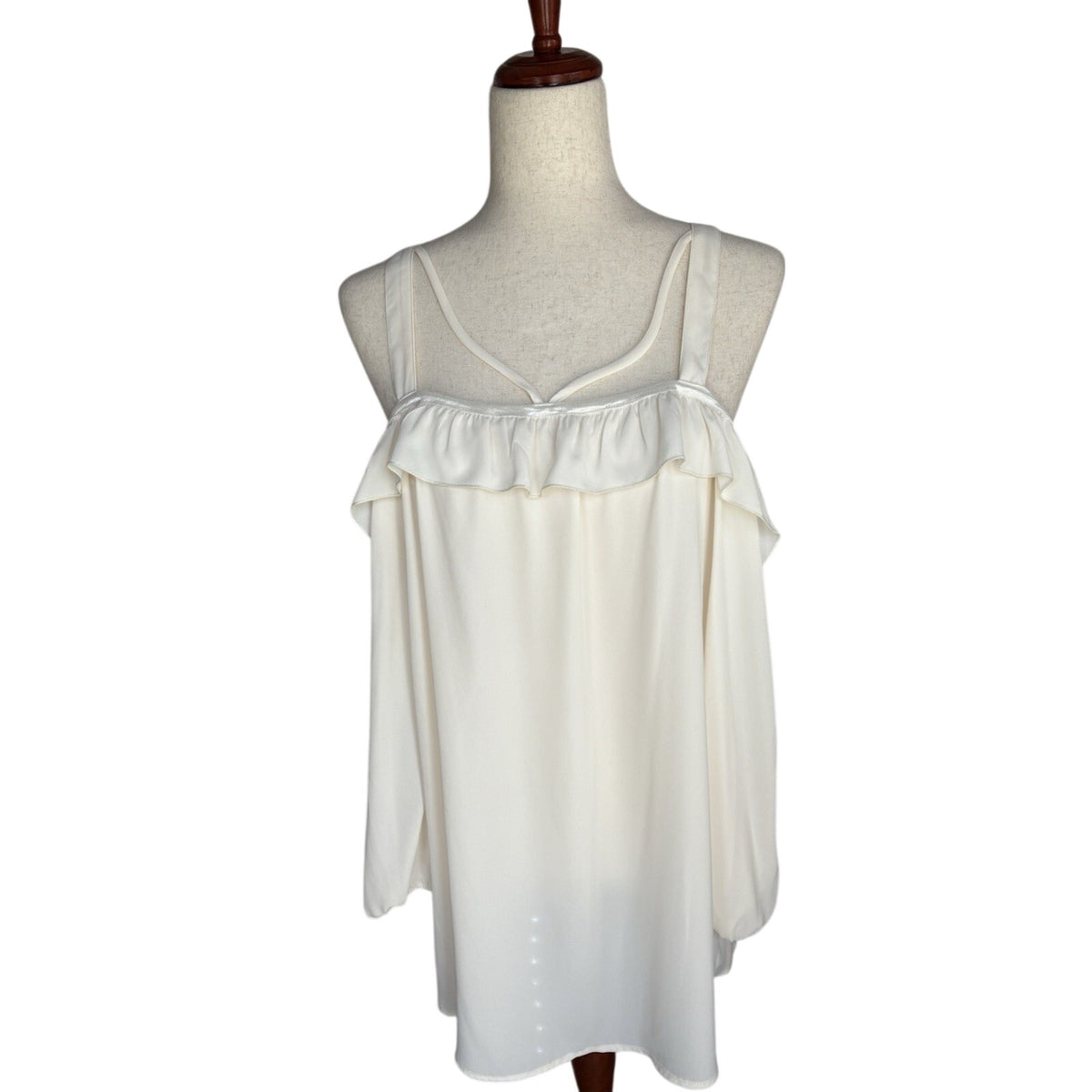 Fifth & Ninth Cold Shoulder Ruffle Tunic Blouse Ivory Polyester XL