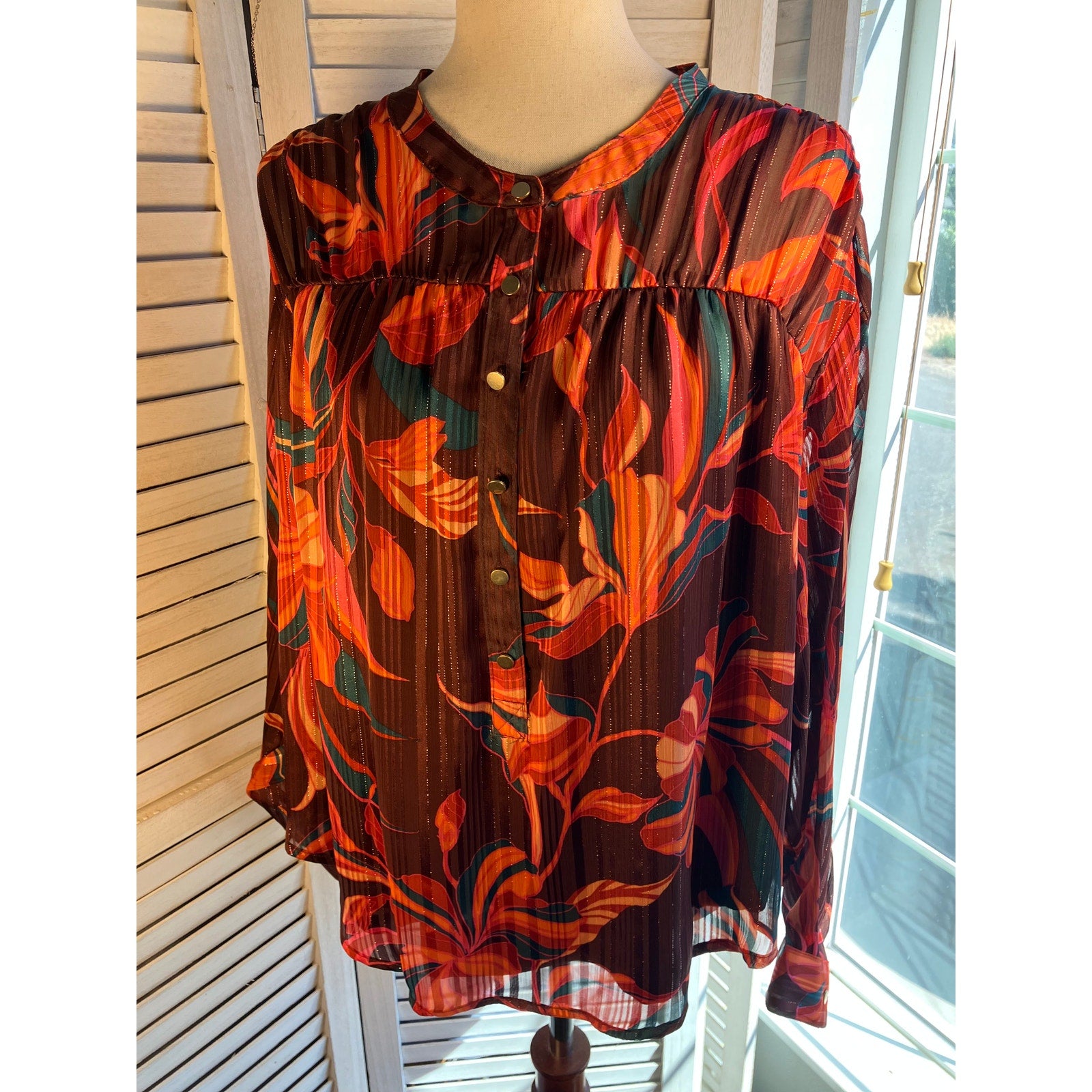 Zac & Rachel Orange and metallic long sleeve blouse Size XL
