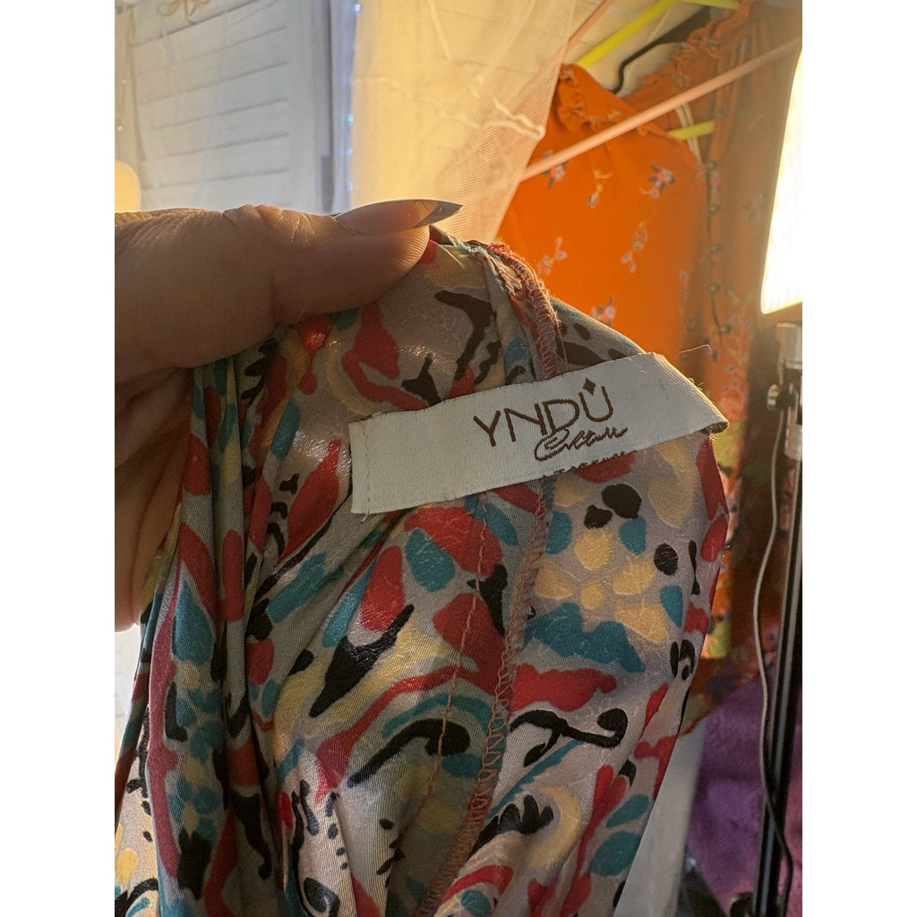 VTG Silk YNDU Multicolor Paisley Halter Backless dress One Size