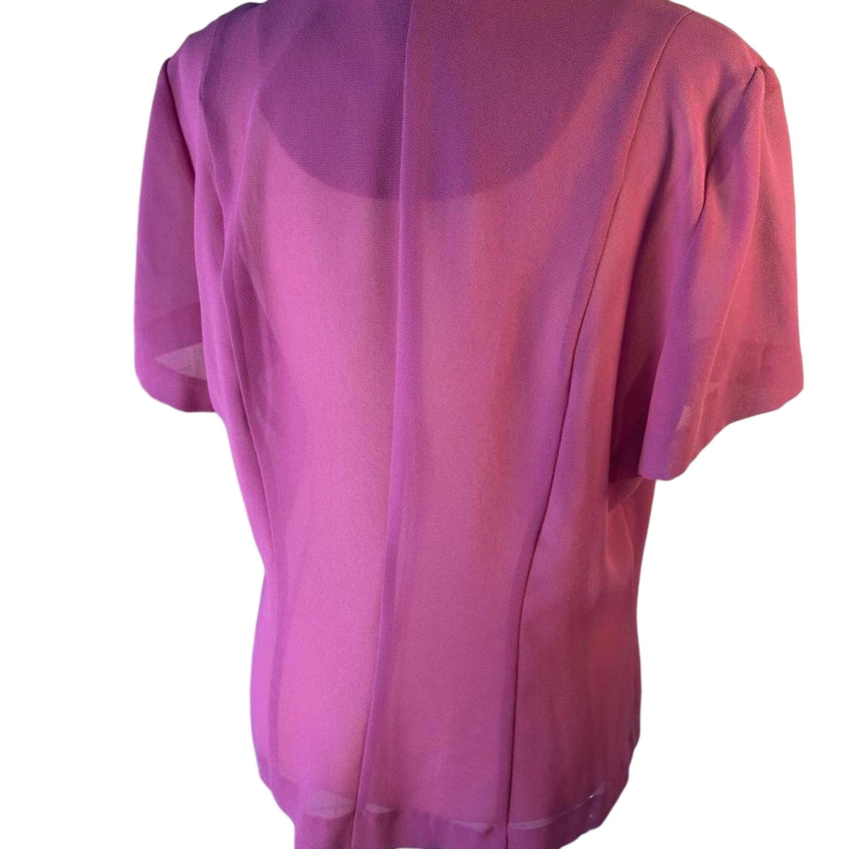 Vintage Danny & Nicole Pink sheer button up blouse black collar pink polka dots