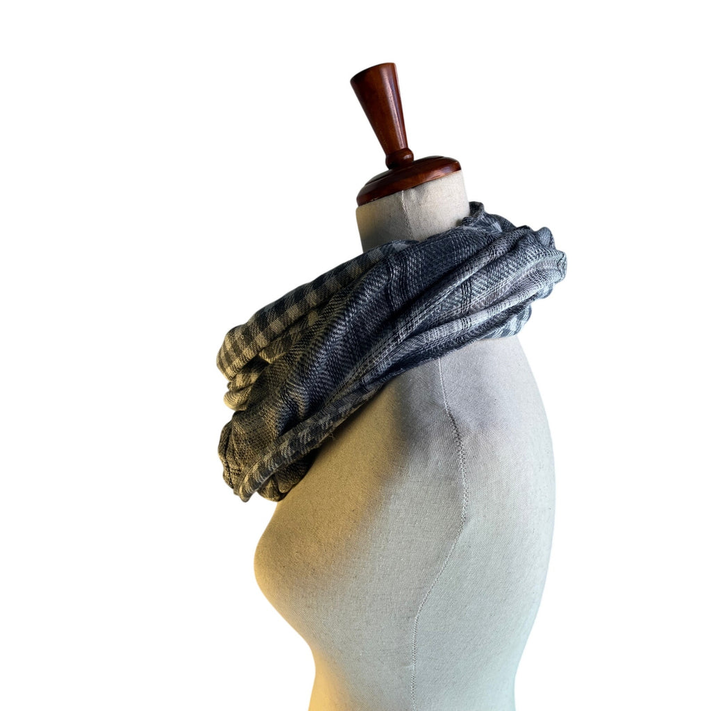 Black Gray White Plaid Oversized Infinity Scarf Cozy Blanket Style