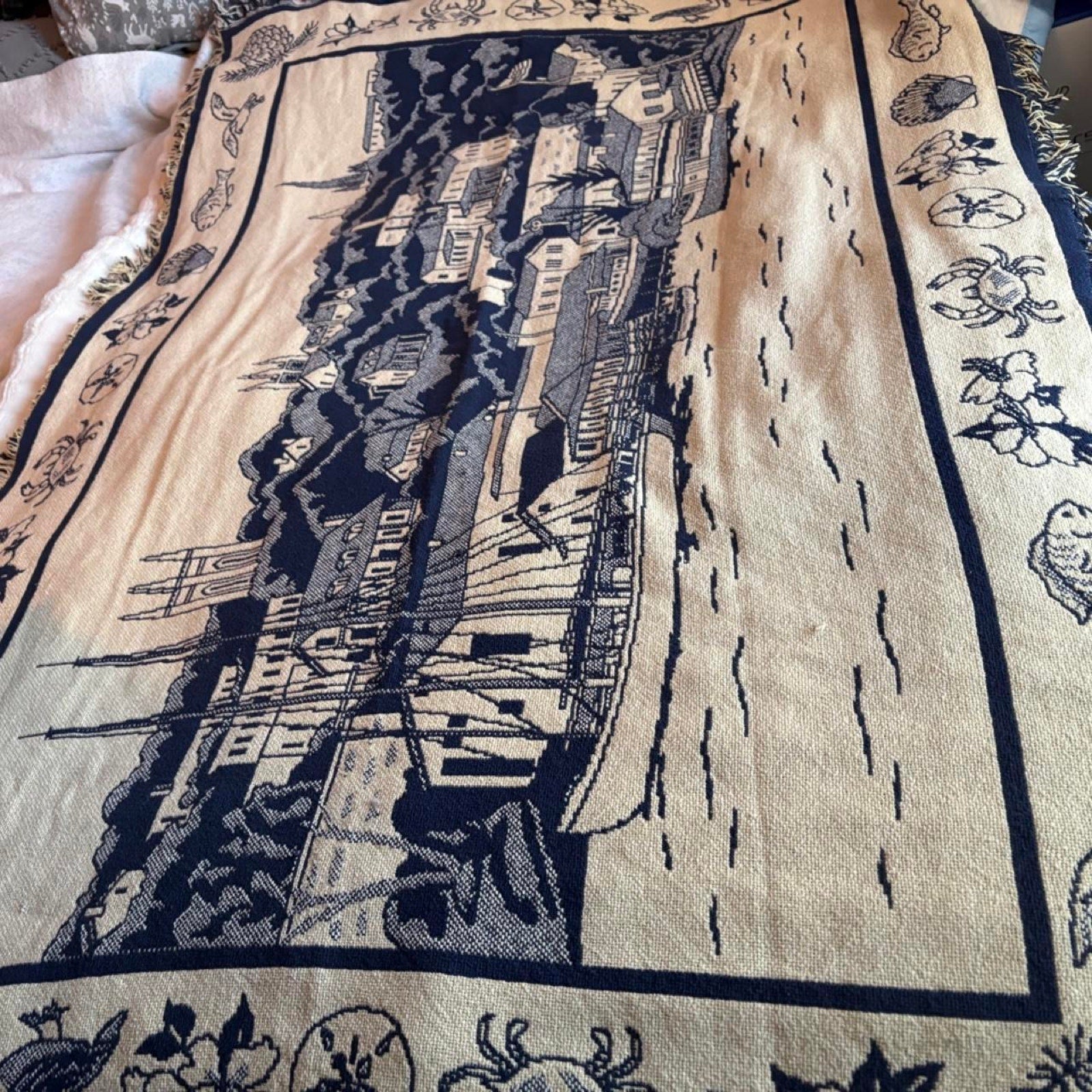 Flawless Blue and Cream Nautical Tapestry Large 75"x54"