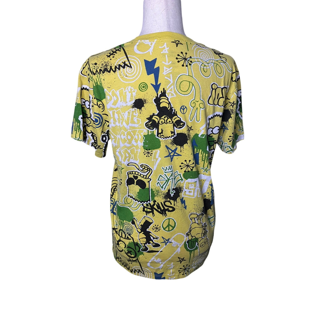 The Simpsons Bart Simpson Yellow Allover Graffiti Graphic T-Shirt Small