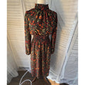 First Love Women’s M A-Line Midi Floral High Neck Long Sleeve Woven Ruffle