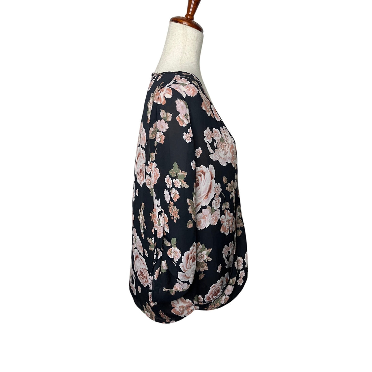 Justify Women’s Large Black Pink Floral Surplice Wrap Front Blouse | Large