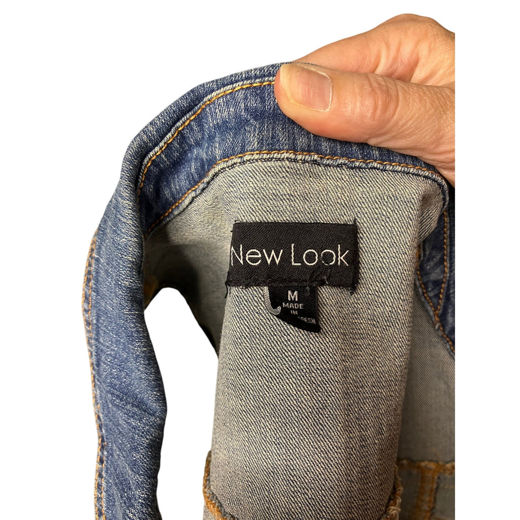 New Look Women’s Medium Denim Vest Star Ribbon Crochet Trim | Size M