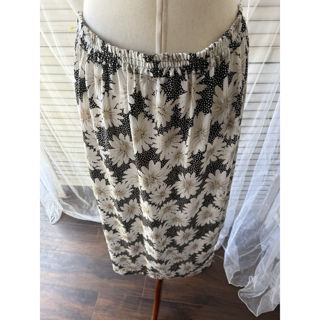 Cricket Lane Floral A-Line Midi Skirt Womens 18 Black White Elastic Waist