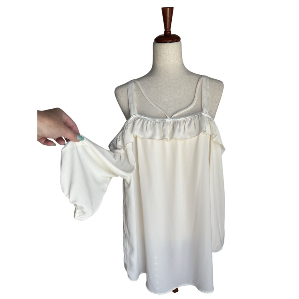 Fifth & Ninth Cold Shoulder Ruffle Tunic Blouse Ivory Polyester XL